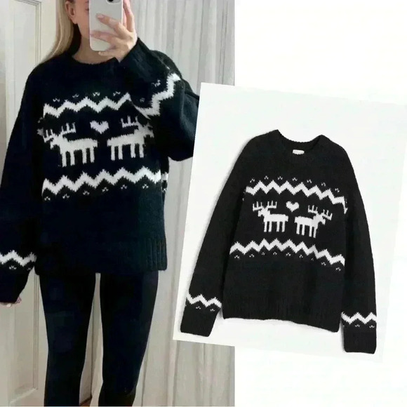 H&M Alpaca Wool Blend Jacquard-Knit Sweater  Black
Cream White Small - Picture 1 of 11